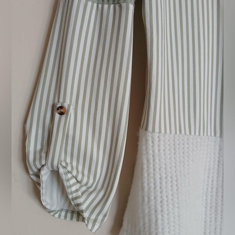 Above and Beyond Soft Green Stripe Button Down Shirt - Picture 4 of 9
